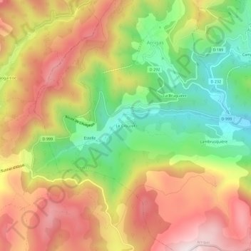 Topografische kaart Le Crouzet, hoogte, reliëf