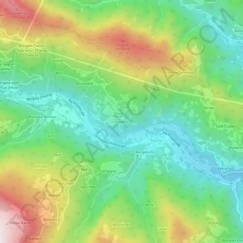 Topografische kaart Friddia, hoogte, reliëf