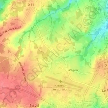 Topografische kaart Le Rhu, hoogte, reliëf
