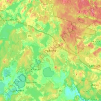 Topografische kaart Veikkola, hoogte, reliëf