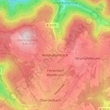 Topografische kaart Waldkatzenbach, hoogte, reliëf