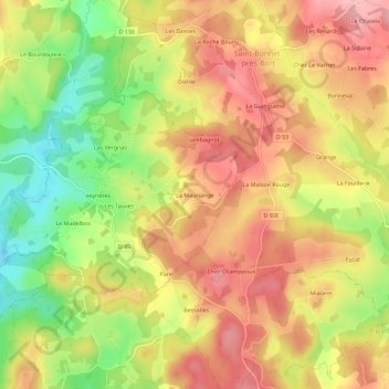Topografische kaart La Mauriange, hoogte, reliëf