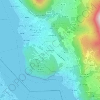 Topografische kaart Écharvines, hoogte, reliëf