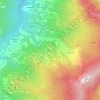 Topografische kaart Castago, hoogte, reliëf