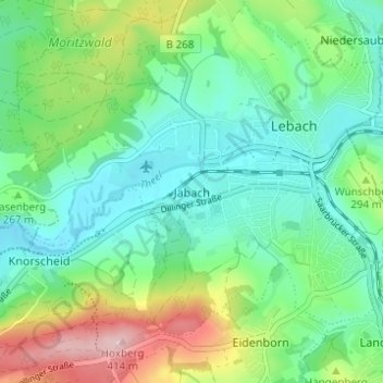 Topografische kaart Jabach, hoogte, reliëf