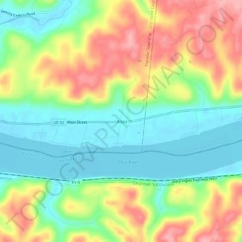 Topografische kaart Utopia, hoogte, reliëf
