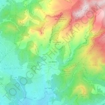 Topografische kaart Les Bellons, hoogte, reliëf