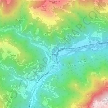 Topografische kaart Borganza, hoogte, reliëf
