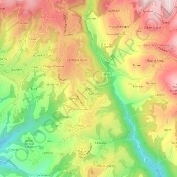 Topografische kaart Gonzi, hoogte, reliëf