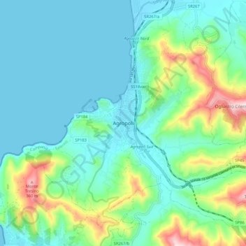Topografische kaart Agropoli, hoogte, reliëf