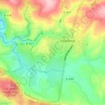 Topografische kaart La Mare Pinet, hoogte, reliëf
