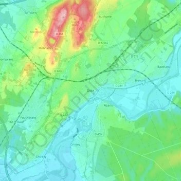 Topografische kaart Dole, hoogte, reliëf
