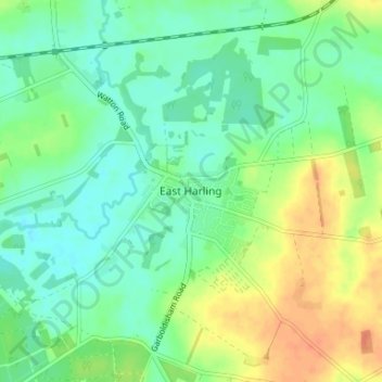 Topografische kaart East Harling, hoogte, reliëf