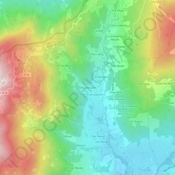 Topografische kaart Chez Ranquin, hoogte, reliëf