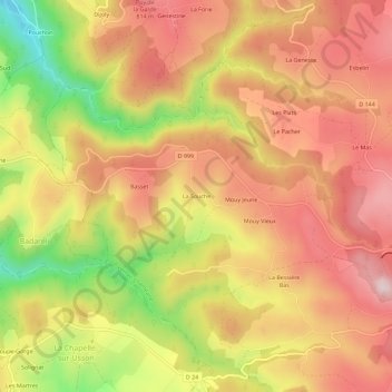 Topografische kaart La Souche, hoogte, reliëf