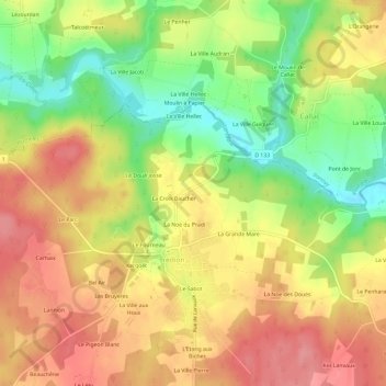 Topografische kaart Bauvais, hoogte, reliëf