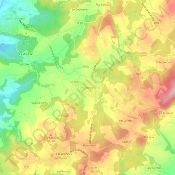 Topografische kaart Fontbesse, hoogte, reliëf