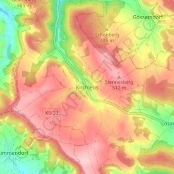 Topografische kaart Kirchleus, hoogte, reliëf