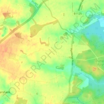 Topografische kaart Hinton, hoogte, reliëf