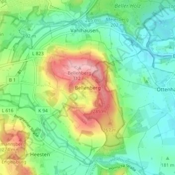 Topografische kaart Bellenberg, hoogte, reliëf