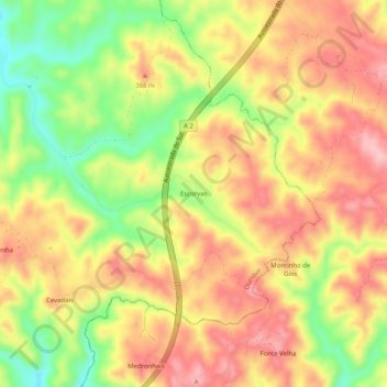 Topografische kaart Escorvas, hoogte, reliëf