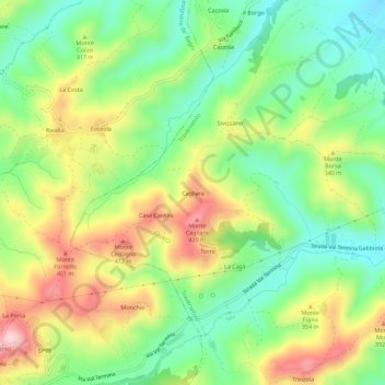 Topografische kaart Cagliara, hoogte, reliëf