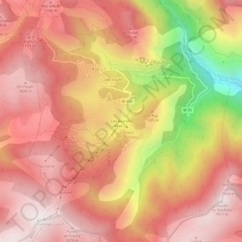 Topografische kaart Les Buisses, hoogte, reliëf