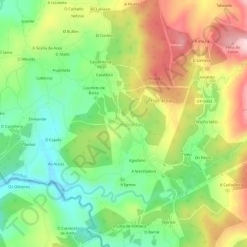 Topografische kaart Monfero, hoogte, reliëf
