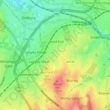 Topografische kaart Merrivale, hoogte, reliëf