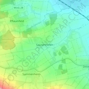 Topografische kaart Sausenhofen, hoogte, reliëf