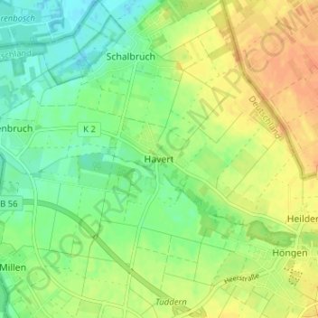Topografische kaart Havert, hoogte, reliëf