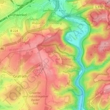 Topografische kaart Schieten, hoogte, reliëf