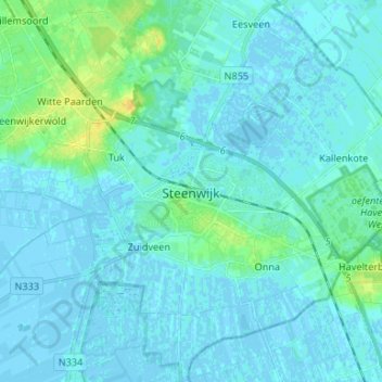 Topografische kaart Steenwijk, hoogte, reliëf