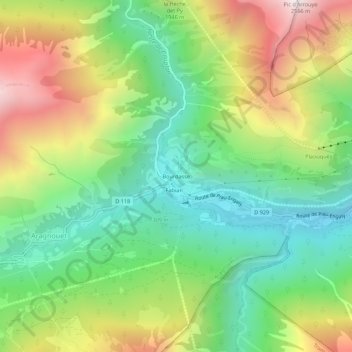 Topografische kaart Bourdasse, hoogte, reliëf