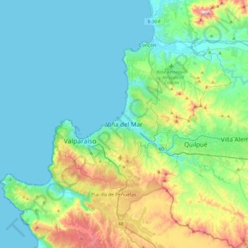 Topografische kaart Viña del Mar, hoogte, reliëf