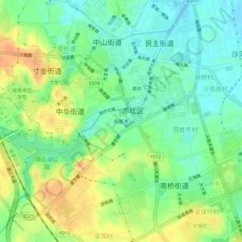 Topografische kaart 陈屋港, hoogte, reliëf