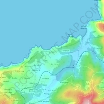Topografische kaart O Picón, hoogte, reliëf