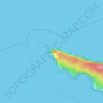 Topografische kaart Cape Split, hoogte, reliëf
