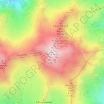 Topografische kaart Hasenöhrl, hoogte, reliëf