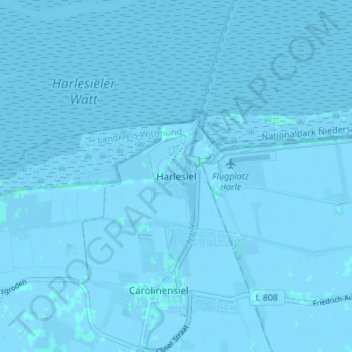 Topografische kaart Harlesiel, hoogte, reliëf