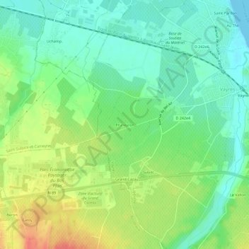 Topografische kaart Pruneyron, hoogte, reliëf