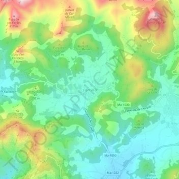 Topografische kaart s'Arracó, hoogte, reliëf