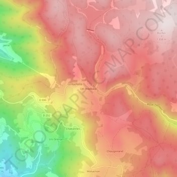 Topografische kaart Les Pradeaux, hoogte, reliëf