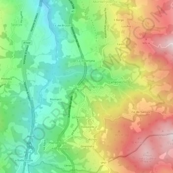 Topografische kaart Pian Del Voglio, hoogte, reliëf