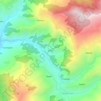 Topografische kaart Kirsali, hoogte, reliëf