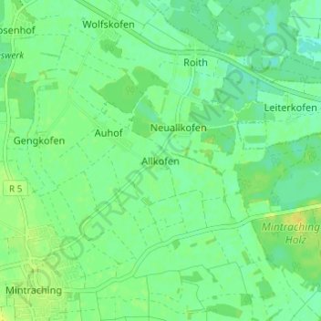 Topografische kaart Allkofen, hoogte, reliëf
