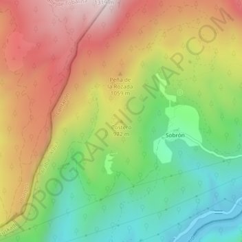 Topografische kaart Costero, hoogte, reliëf
