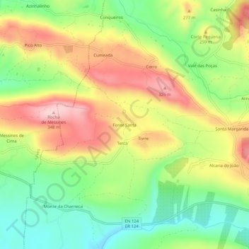 Topografische kaart Fonte Santa, hoogte, reliëf