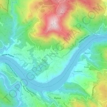 Topografische kaart Sebolido, hoogte, reliëf