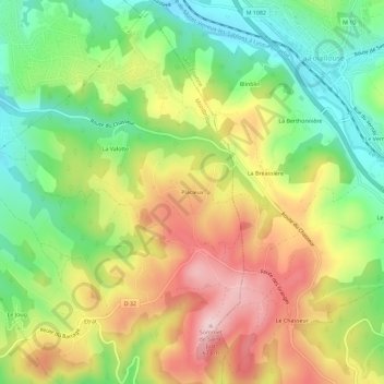 Topografische kaart Placieux, hoogte, reliëf